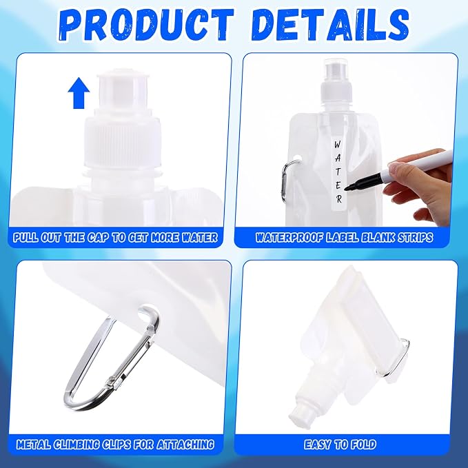 Teenyyou 24 Pack Collapsible Water Bottles Bulk 16oz Foldable Water Bottles - Image 3
