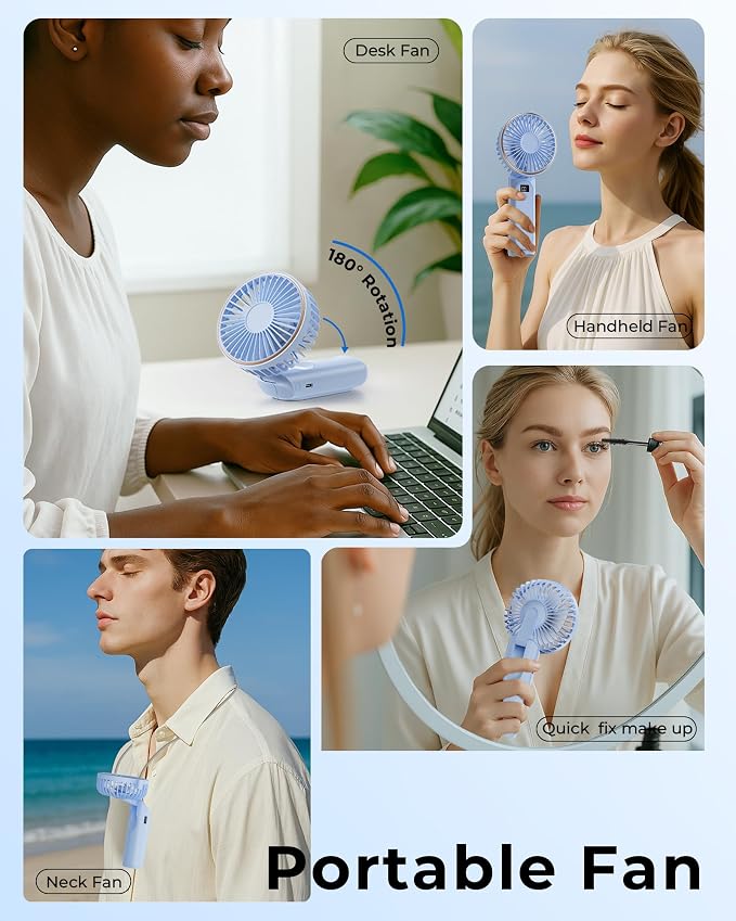 TUNISE Portable Handheld Fan, Portable Fan Rechargeable, 180° Adjustable - Image 7