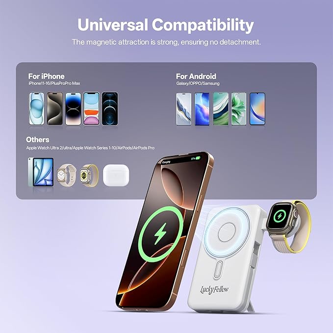 Magnetic Portable Charger Built-in Cables, 10000mAh Fast Charging Wireless - Image 5