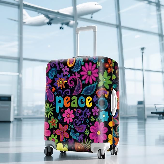 ANNA QUEEN Peace Flowers Travel Luggage Cover -Spring Stretchable Airplane - Image 9