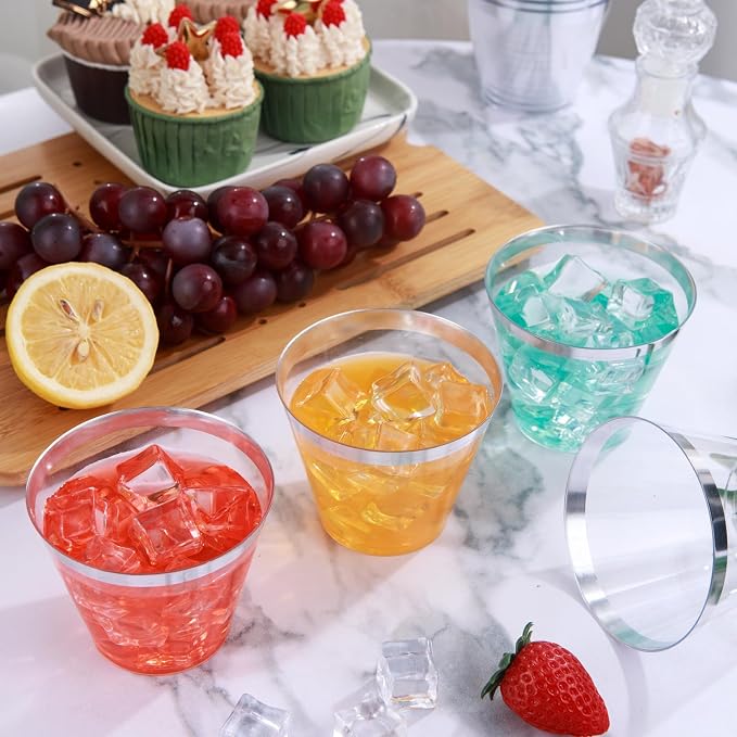 I00000 100PCS Silver Plastic Cups, 9 oz Clear Plastic Cups - Image 7