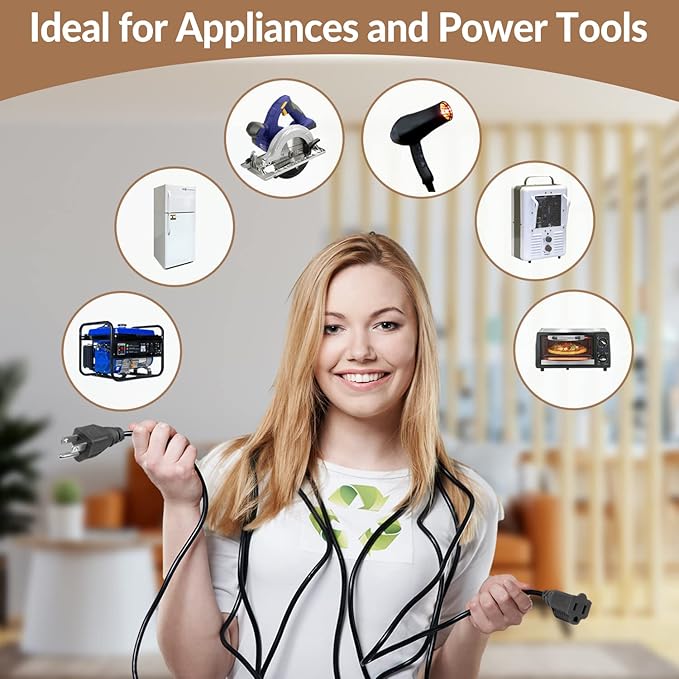 Heavy Duty Extension Cord/Wire Power Cable, Indoor 16/3, Single Outlet - Image 2