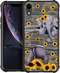 for iPhone XR Case, Cute Little Elephant Sunflower White Line Art Pattern by FKBRCL4U