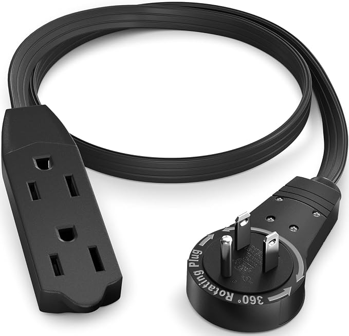 Maximm Cable 1 Ft 360° Rotating Flat Plug Extension Cord/Wire, 16 AWG Multi 3 by MaximmCable