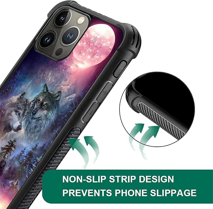 for iPhone 15 Pro Max Case, Star Two Wolfs Howling Pattern Graphic Design Girl - Image 7