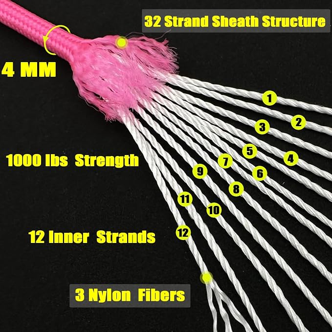 VVAAGG 1000 Paracord Rope 100FT Parachute Cord 4mm 12 Strand Nylon Rope - Image 2