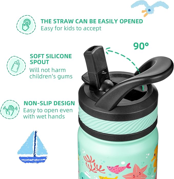 Fanhaw 18 Oz Kids Insulated Water Bottle - Image 3