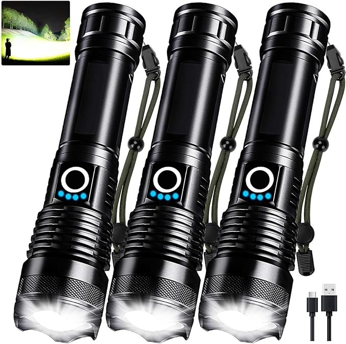 3 Pack Rechargeable LED Flashlights High Lumens, 000LM Super Bright Flashlight by MIXILIN