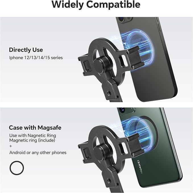FANAUE Cell Phone Tripod Mount, Magnetic Aluminum Smartphone Stand Adapter - Image 3