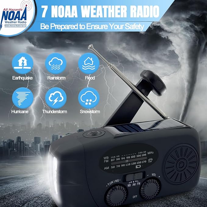 Emergency Hand Crank Weather Radio, AM/FM NOAA Portable Solar Radio - Image 4
