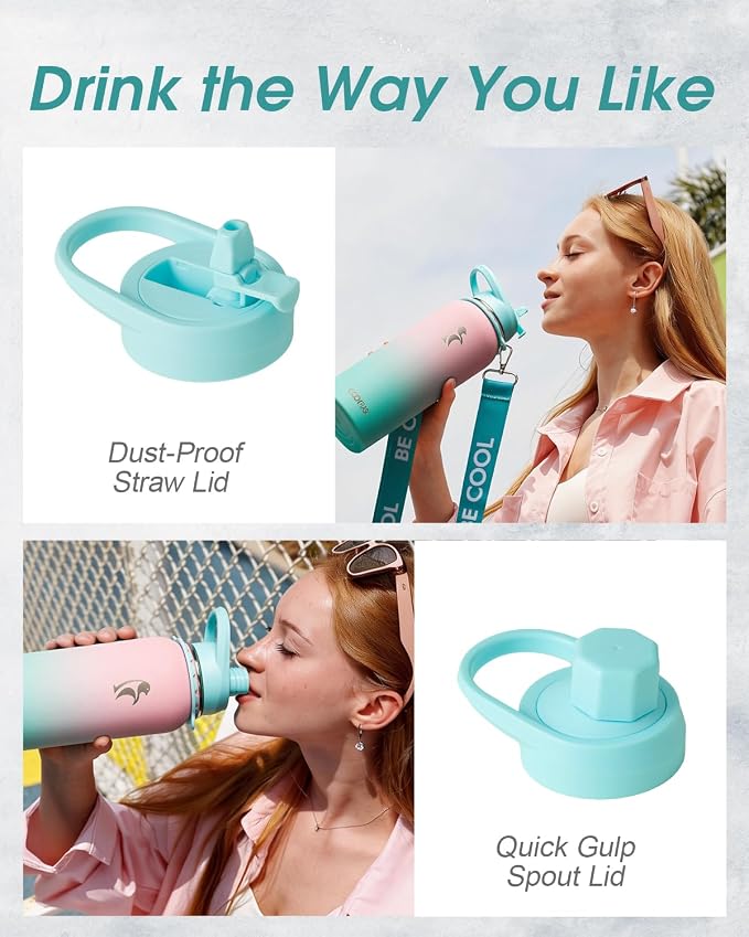 Coolflask Water Bottle with Straw, 32 oz Insulated Metal Water Flask with Straw - Image 4