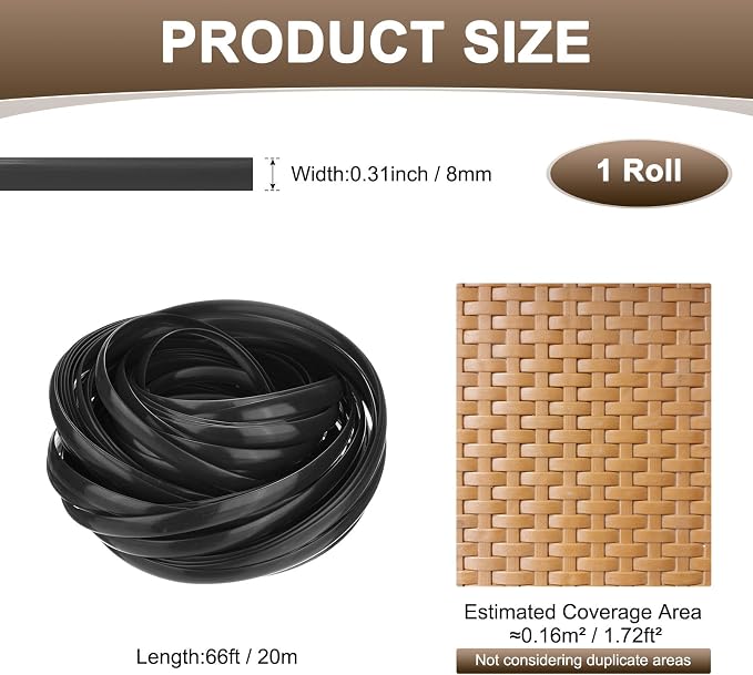 M METERXITY 1-Pack Wicker Repair Kit, 8mm x 66ft/20m Plastic Flat Rattan - Image 3