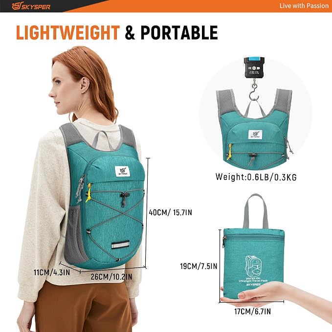 SKYSPER Foldable Hiking Backpack - 10L/15L Small Lightweight Daypack Breathable - Image 4