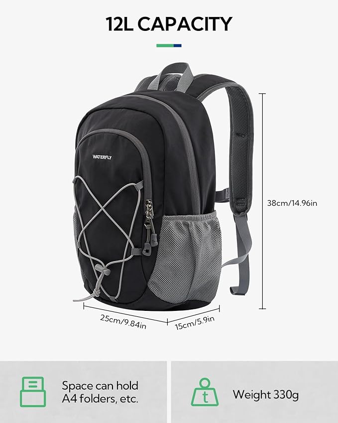 WATERFLY 12L Small Hiking Backpack: Day Pack Lightweight Travel Bag Camping - Image 2