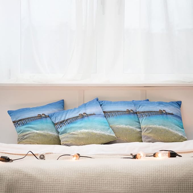 Ambesonne Dock Decorative Throw Pillow Case Pack of 4, Naples Pier Paradise - Image 6
