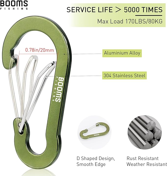 Booms Fishing CC5 Multi-Use Carabiner Clips, 10 Pack 2.7" Small Caribeener Clips - Image 2