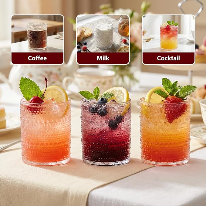YOUBET 24PCS Plastic Hobnail Drinking Glasses - 14 Oz Clear Vintage Glasses - Image 7