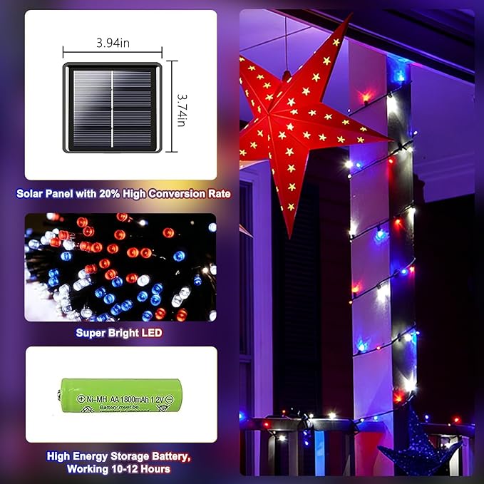2 Pack 480 LED Solar String Lights - Image 3