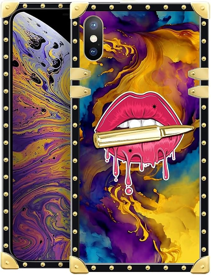 Compatible with iPhone XR Case, Cool Corlorful Lip Marble Luxury Golden by Unknown
