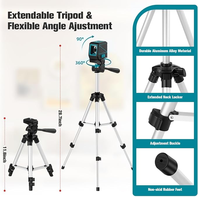 Laser Level with Tripod, 100 feet Green Cross Line Self Rotary Leveling Laser - Image 2