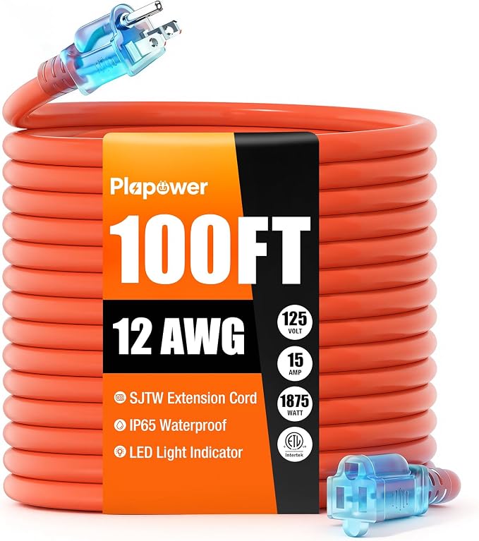 Outdoor Extension Cord 100 FT Waterproof, 12/3 Gauge Heavy Duty 3 Prong Power by Unknown