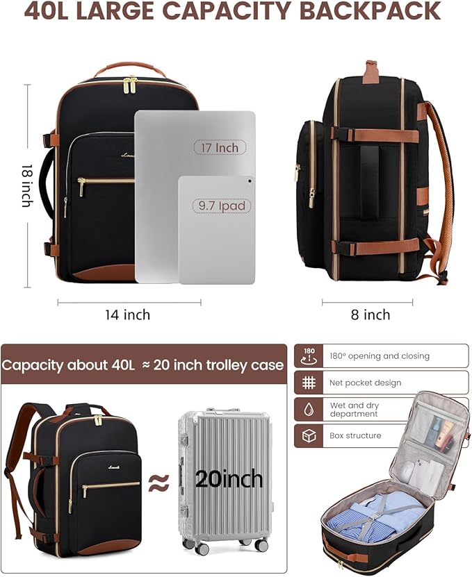 LOVEVOOK 40L Travel Backpack for Women & Men, Airline Approved Carry On Luggage - Image 4