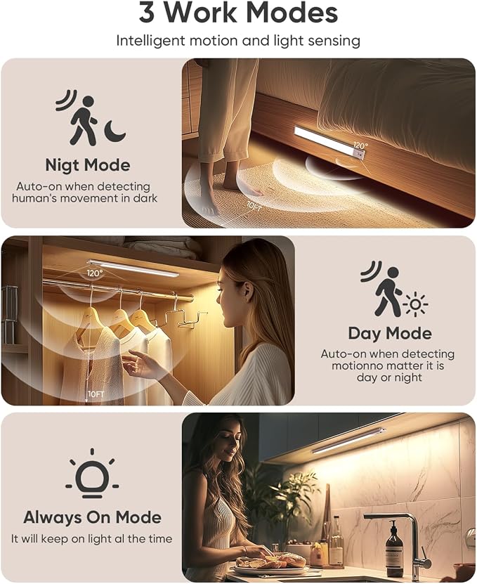 Under Cabinet Lighting Wireless, 2200mAh Rechargeable Motion Sensor Light Indoor - Image 6