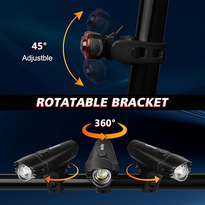 Ascher Ultra Bright USB Rechargeable Bike Light Set, Powerful Bicycle Front - Image 9