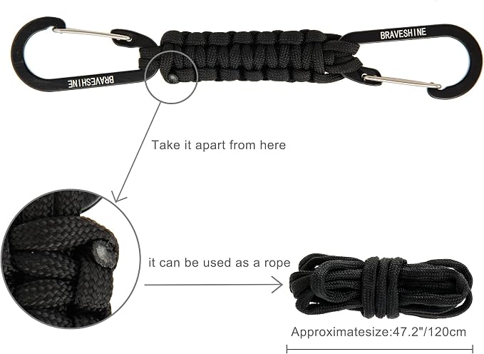 BRAVESHINE Paracord Keychain Carabiner Clip, D Ring Lanyard Hanger Stroller Hook - Image 8