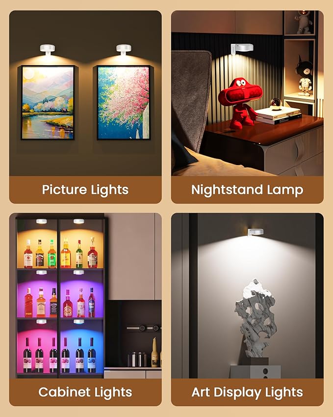 Picture Lights for Wall, Wireless 2000mAh Rechargeable Magnetic LED Puck Lights - Image 3