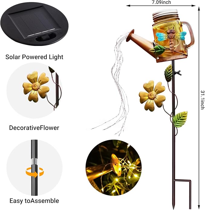 SRNPMIU Solar Watering Can Light, Yard Outdoor Decor Lights, IP65 Waterproof - Image 2