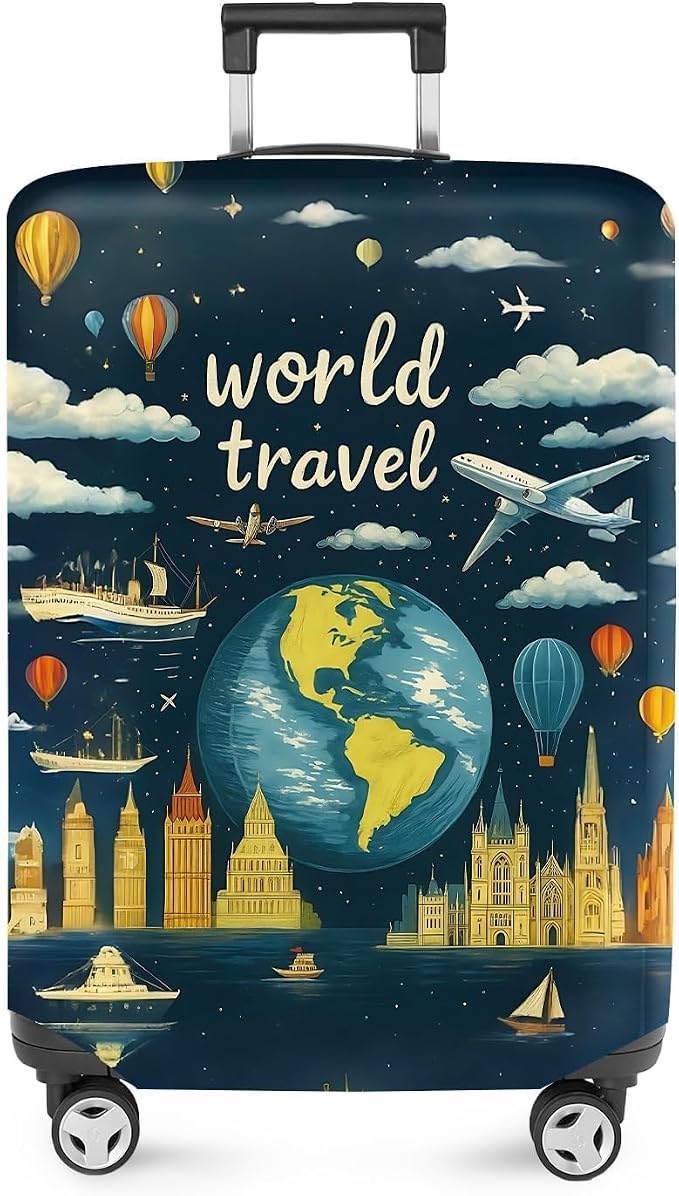 ANNA QUEEN World Travel Luggage Cover, Adventure Theme Suitcase Protector by ANNAQUEEN
