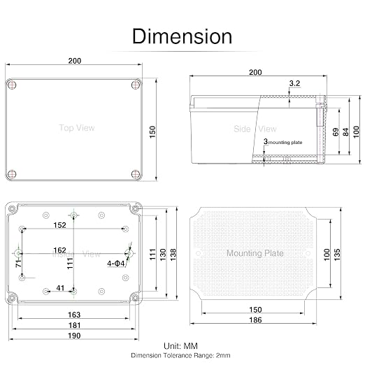 QILIPSU Junction Box with Mounting Plate 200x150x100mm, ABS Plastic DIY - Image 6