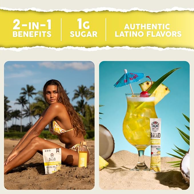 Salud 2-in-1 Hydration Packets + Immunity Electrolytes Powder, Piña Colada - Image 2