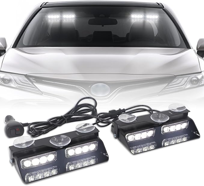 XRIDONSEN White 2 in 1 Dash Emergency Strobe Lights Front/Rear Windshield by XRIDONSEN