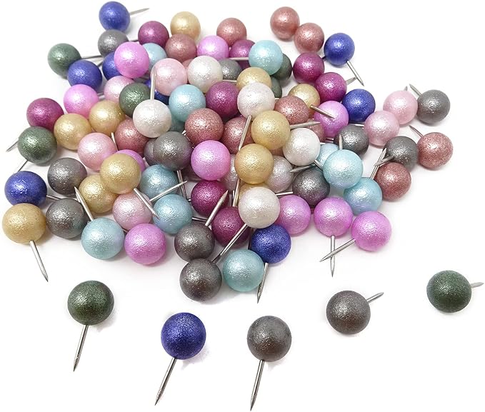 Honbay 100PCS Multi-Color Pearl Push Pins Plastic Round Head Thumb Tacks - Image 3