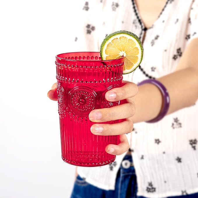 Ciaell 12 Pack Romantic Plastic Water Glasses - 14 Oz Red Vintage Drinking - Image 7