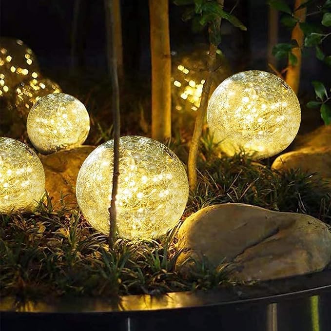 SyouHome Solar Garden Lights Outdoor Waterproof, 4 Pack 30 LEDs Cracked Glass - Image 8