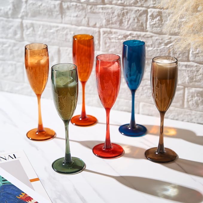 European Style Plastic Acrylic, Champagne Flutes Glasses | Set of 6 | Colored - Image 3