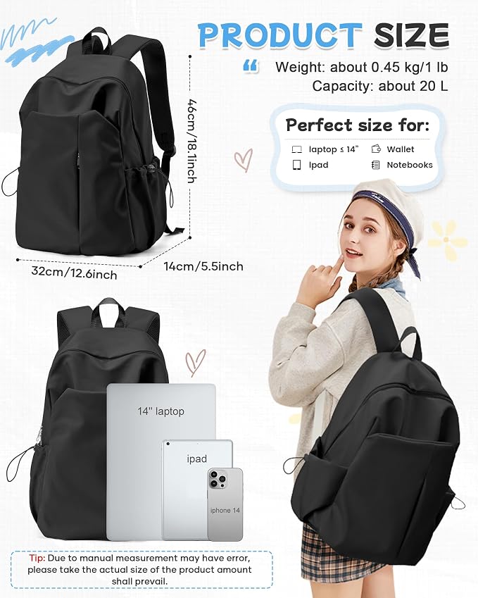 SEAFEW Black Backpack for School, High School Bookbag Back Pack for Teens Girls - Image 3