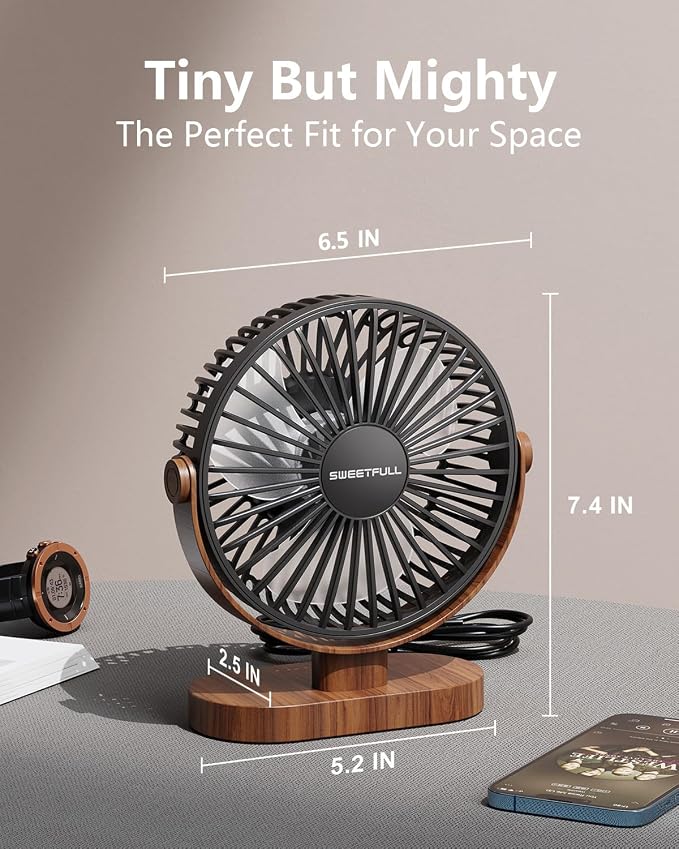 SWEETFULL 6.5 Inch USB Small Desk Fan, 3 Speeds Quiet Portable Desktop Table Fan - Image 3