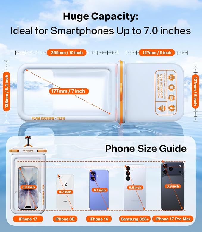 TORRAS IP68 Waterproof Phone Pouch Double Space, Floating Waterproof Phone Case - Image 7
