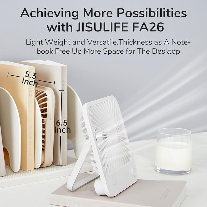 JISULIFE Desk Fan Battery Rechargeable, 4500mAh 180°Foldable Portable Personal - Image 4