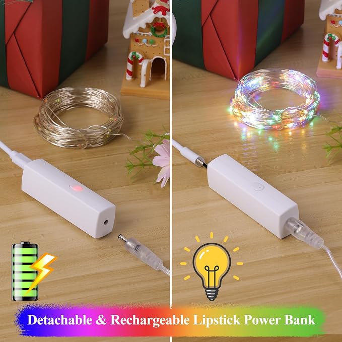 33ft 100LED Multicolor String Lights, Rechargeable Fairy Lights Battery Operated - Image 3