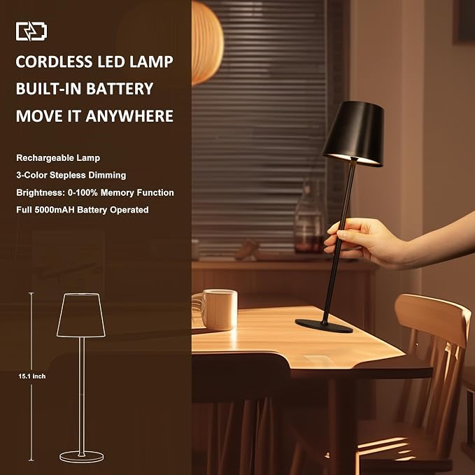 Kakanuo Cordless Table Lamps Pack of 4, Portable LED Battery Operated Lamp - Image 4
