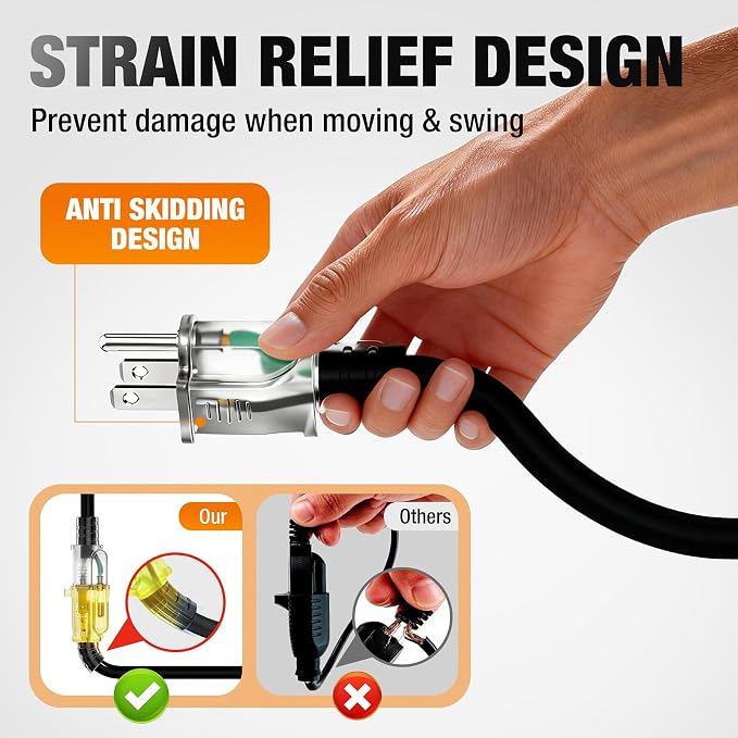 10 FT Outdoor Extension Cord Waterproof, 16/3 Gauge Heavy Duty 3 Prong Power - Image 3