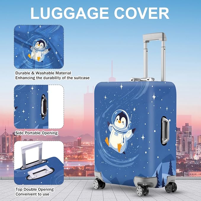 ANNA QUEEN Astronaut Penguin Luggage Cover, Cute Space Penguin Design Suitcase - Image 3