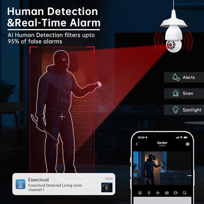 NoahTec 5MP Light Bulb Security Camera 5G&2.4G WiFi Security Cameras Wireless - Image 6
