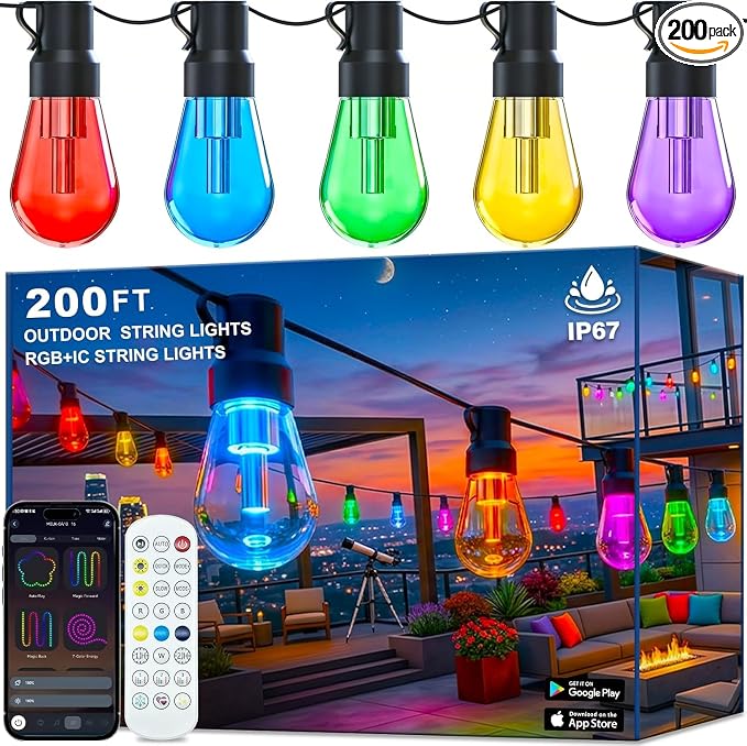 Outdoor String Lights, 200FT Smart RGB+IC Patio Lights by AILBTON