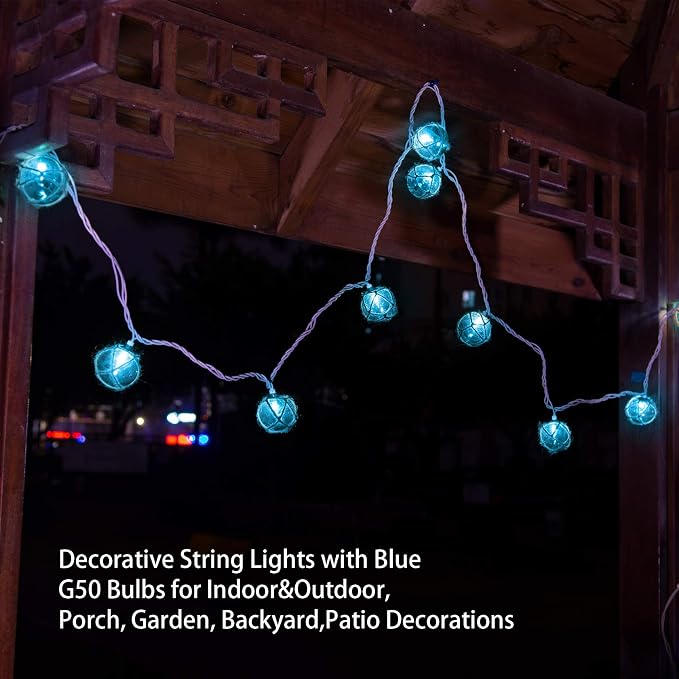 Nautical String Lights, Beach Theme Float Lights Set of 10 Blue G50 Beach - Image 2